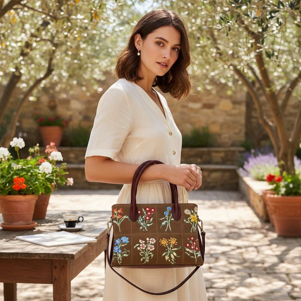Patricia Nash Tuscan Fields Embroidered Floral Genovese Satchel – Khaki, NWT - Picture 3 of 15